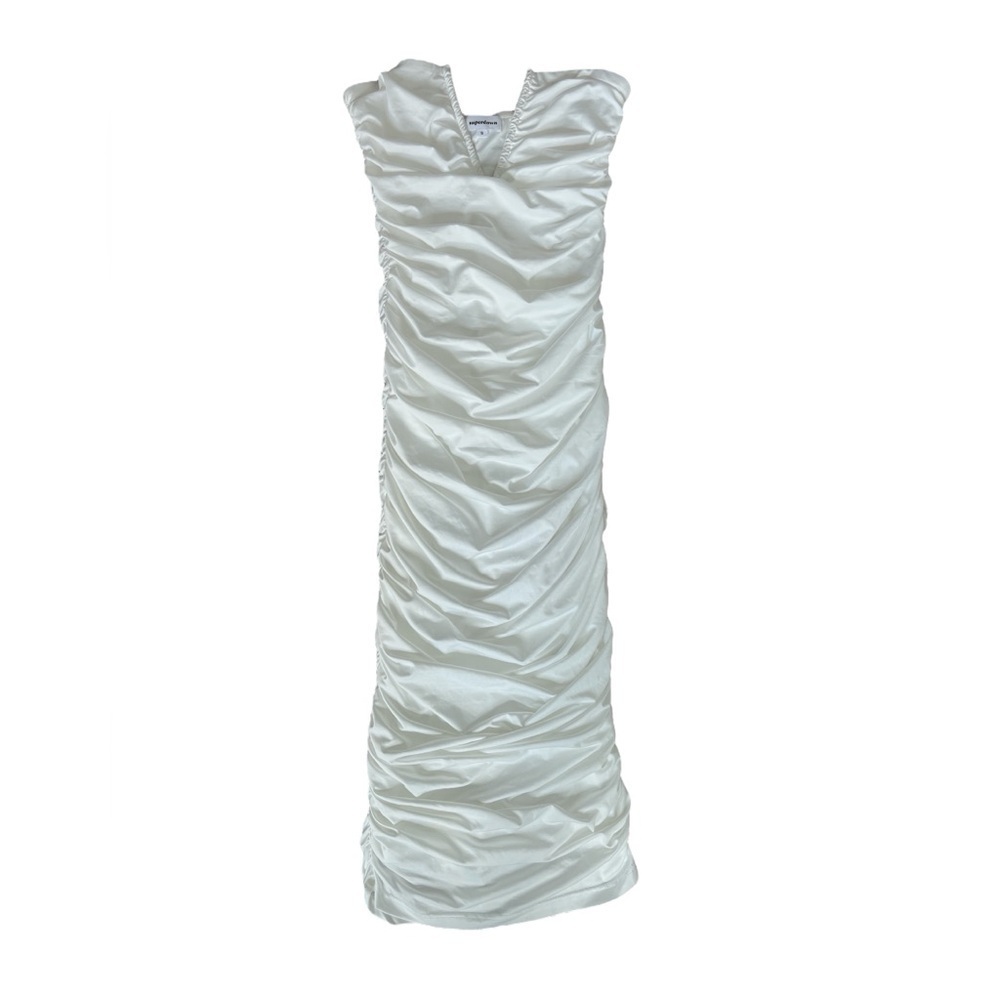 NEW Revolve x Superdown Lined Ruched Strapless Midi Dress Size Small White